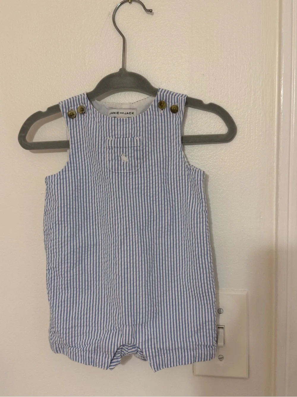 Janie and Jack Blue and White Striped Seersucker Tank Romper